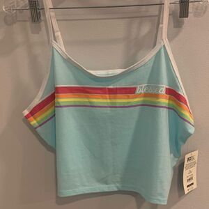 No Boundaries Blue Sleeveless Crop Tank with Rainbow Stripes